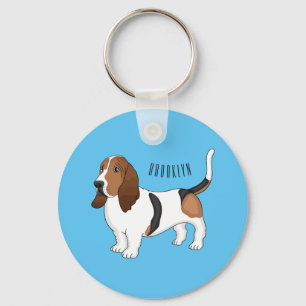 Basset hound dog cartoon illustration  key ring