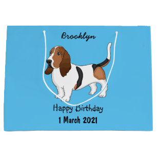 Basset hound dog cartoon illustration  large gift bag