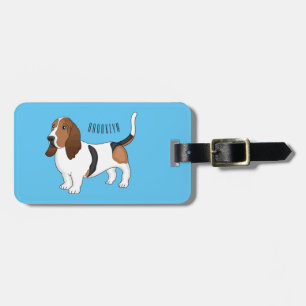 Basset hound dog cartoon illustration luggage tag