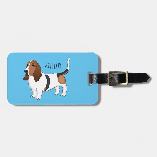 Basset hound dog cartoon illustration  luggage tag (Front Horizontal)