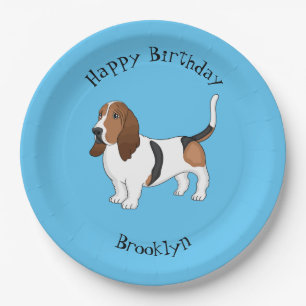 Basset hound dog cartoon illustration  paper plate