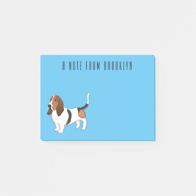 Basset hound dog cartoon illustration  post-it notes (Front)