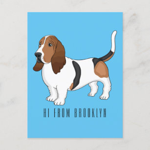 Basset hound dog cartoon illustration  postcard