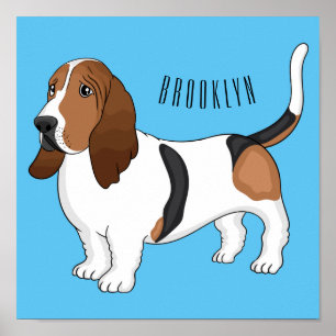 Basset hound dog cartoon illustration poster