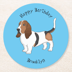 Basset hound dog cartoon illustration round paper coaster
