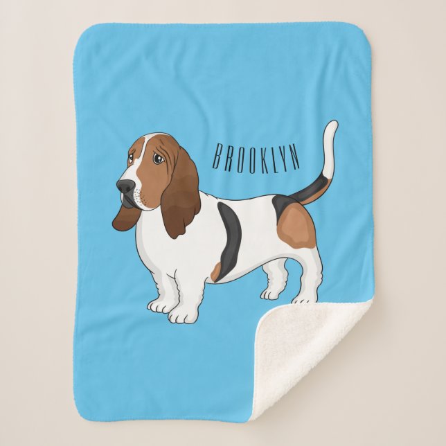 Basset hound dog cartoon illustration sherpa blanket (Front)