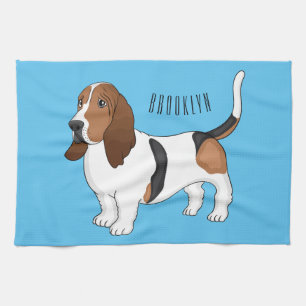 Basset hound dog cartoon illustration  tea towel