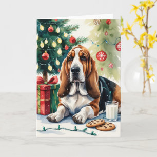 Basset Hound Dog Christmas Greeting Card
