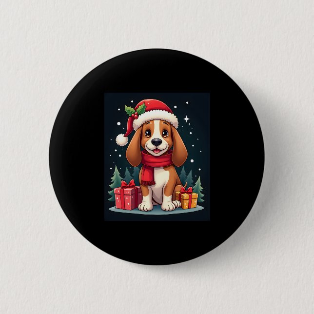 Basset Hound Dog Christmas Outfits Santa Hat Dog X 6 Cm Round Badge (Front)