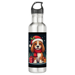 Basset Hound Dog Christmas Outfits Santa Hat Dog X 710 Ml Water Bottle