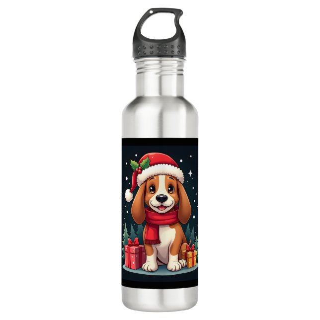 Basset Hound Dog Christmas Outfits Santa Hat Dog X 710 Ml Water Bottle (Front)