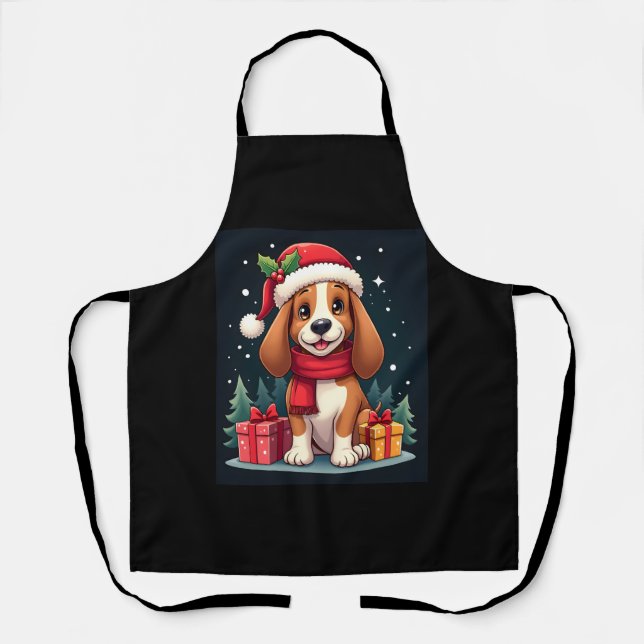 Basset Hound Dog Christmas Outfits Santa Hat Dog X Apron (Front)