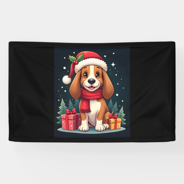 Basset Hound Dog Christmas Outfits Santa Hat Dog X Banner (Horizontal)