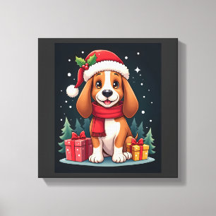 Basset Hound Dog Christmas Outfits Santa Hat Dog X Canvas Print