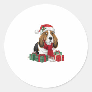 Basset Hound Dog Christmas Outfits Santa Hat Dog X Classic Round Sticker