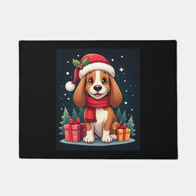 Basset Hound Dog Christmas Outfits Santa Hat Dog X Doormat (Front)