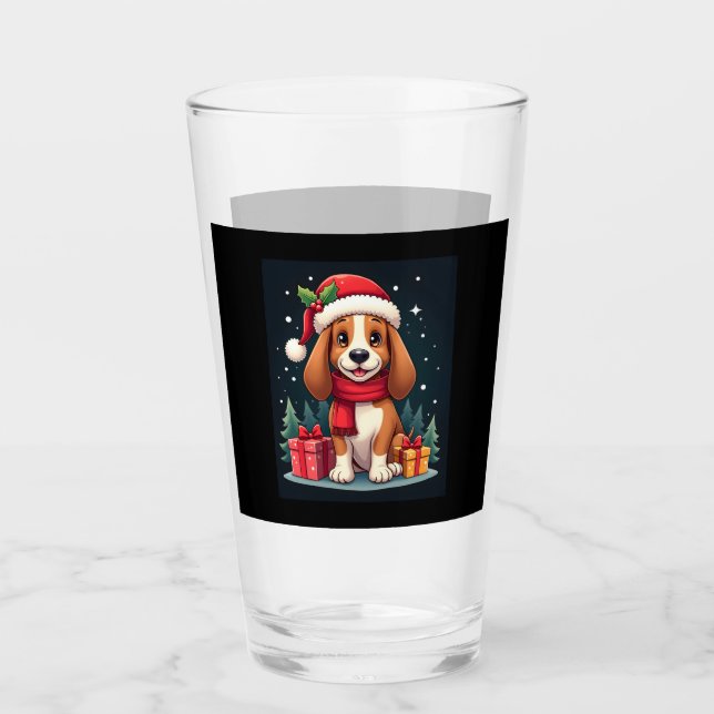 Basset Hound Dog Christmas Outfits Santa Hat Dog X Glass (Front)