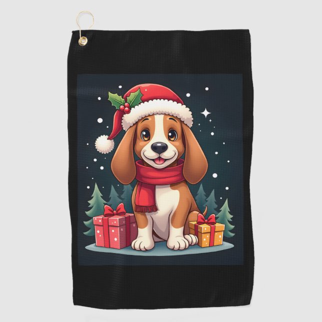 Basset Hound Dog Christmas Outfits Santa Hat Dog X Golf Towel (Front)
