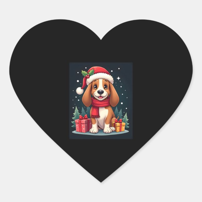 Basset Hound Dog Christmas Outfits Santa Hat Dog X Heart Sticker (Front)