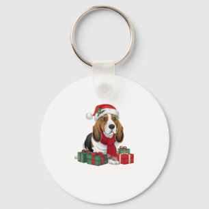 Basset Hound Dog Christmas Outfits Santa Hat Dog X Key Ring