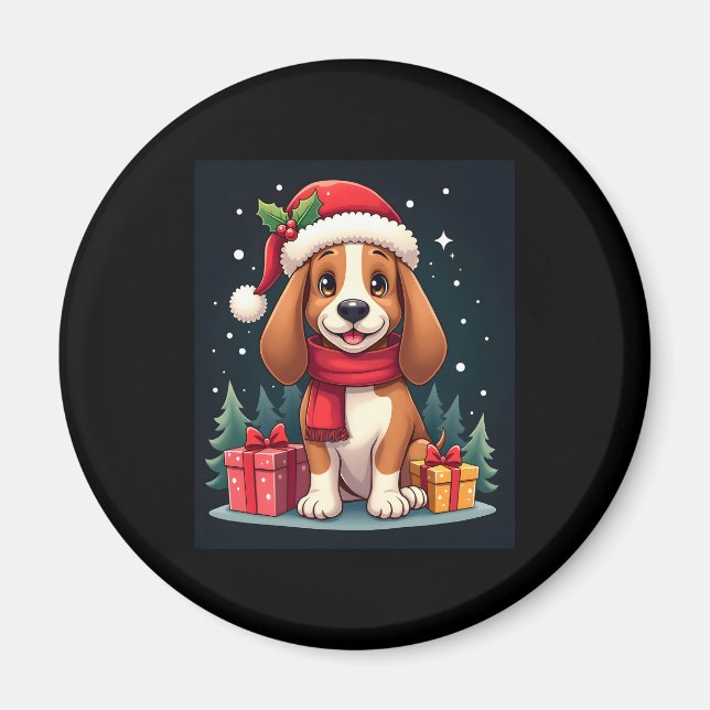 Basset Hound Dog Christmas Outfits Santa Hat Dog X Magnet (Front)
