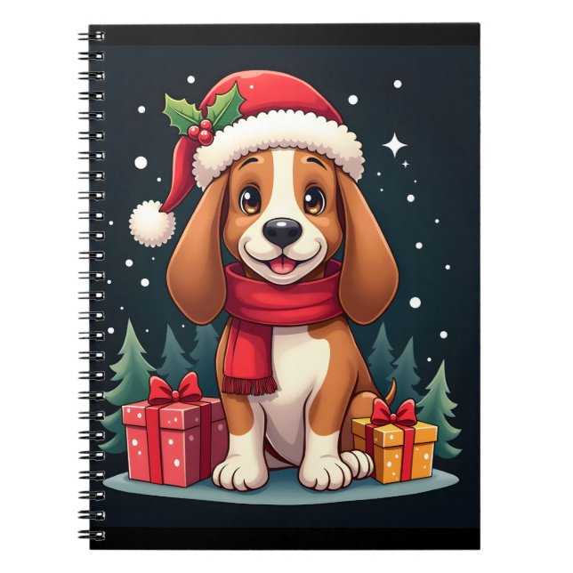 Basset Hound Dog Christmas Outfits Santa Hat Dog X Notebook (Front)