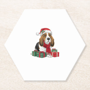 Basset Hound Dog Christmas Outfits Santa Hat Dog X Paper Coaster