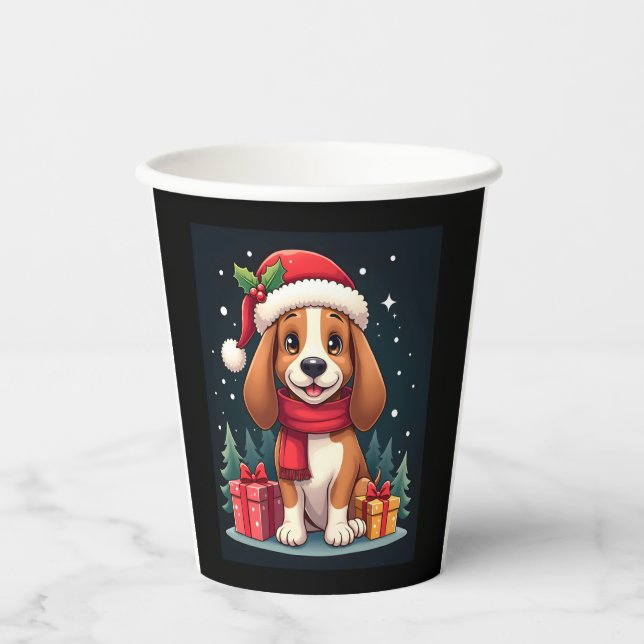 Basset Hound Dog Christmas Outfits Santa Hat Dog X Paper Cups (Front)