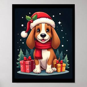 Basset Hound Dog Christmas Outfits Santa Hat Dog X Poster
