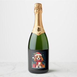 Basset Hound Dog Christmas Outfits Santa Hat Dog X Sparkling Wine Label