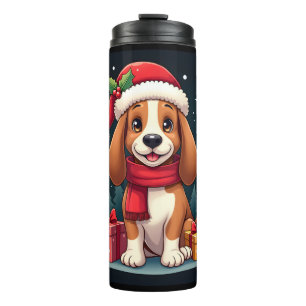 Basset Hound Dog Christmas Outfits Santa Hat Dog X Thermal Tumbler