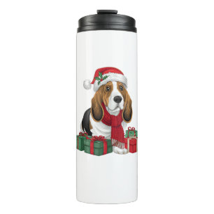 Basset Hound Dog Christmas Outfits Santa Hat Dog X Thermal Tumbler