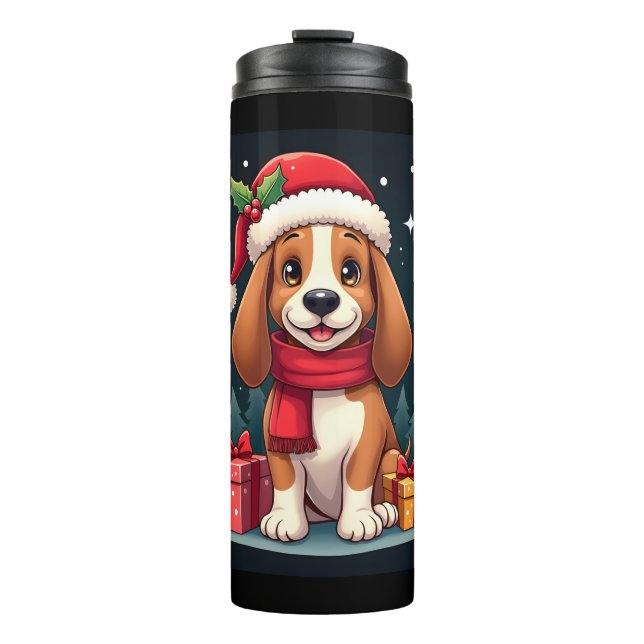 Basset Hound Dog Christmas Outfits Santa Hat Dog X Thermal Tumbler (Front)