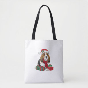 Basset Hound Dog Christmas Outfits Santa Hat Dog X Tote Bag