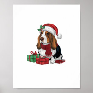 Basset Hound Dog Christmas Parties Holiday Santa D Poster