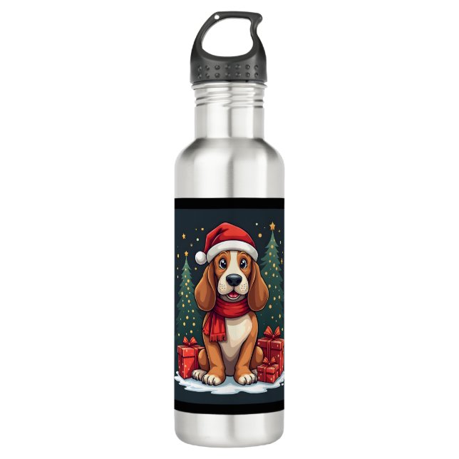 Basset Hound Dog Christmas Parties Santa Dog Lover 710 Ml Water Bottle (Front)