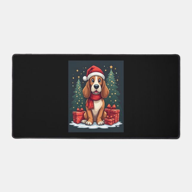 Basset Hound Dog Christmas Parties Santa Dog Lover Desk Mat (Front)