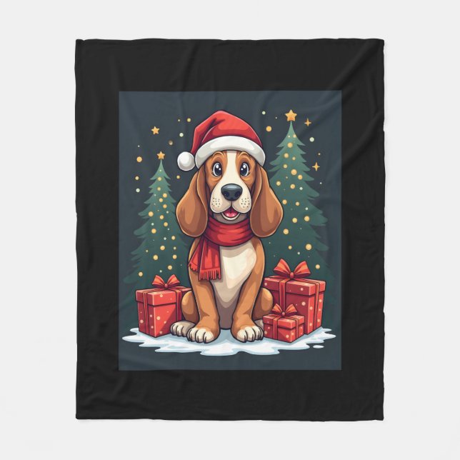 Basset Hound Dog Christmas Parties Santa Dog Lover Fleece Blanket (Front)