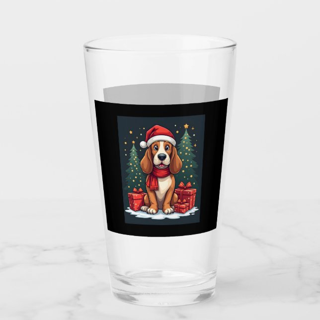 Basset Hound Dog Christmas Parties Santa Dog Lover Glass (Front)
