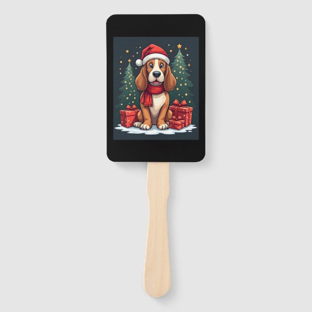 Basset Hound Dog Christmas Parties Santa Dog Lover Hand Fan (Front)