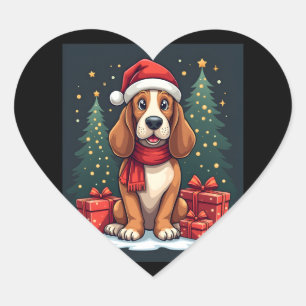 Basset Hound Dog Christmas Parties Santa Dog Lover Heart Sticker