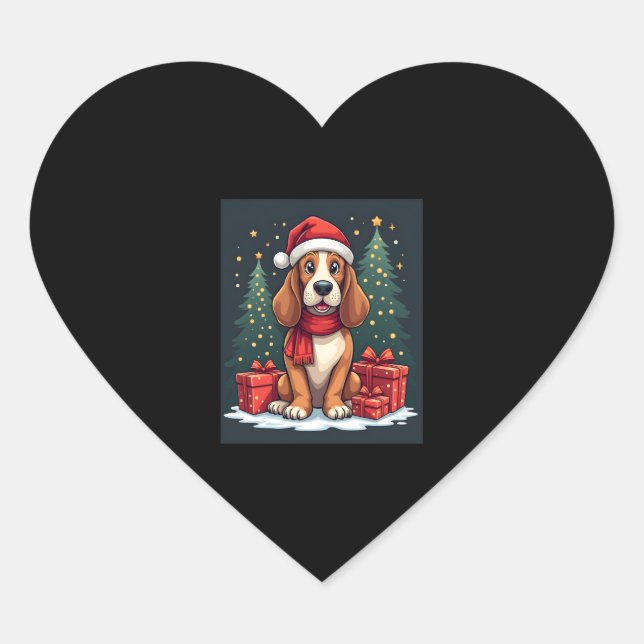 Basset Hound Dog Christmas Parties Santa Dog Lover Heart Sticker (Front)