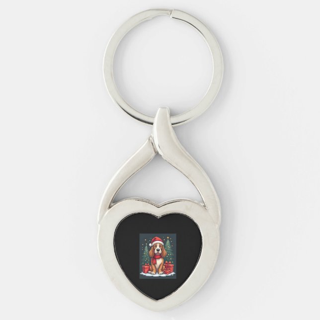 Basset Hound Dog Christmas Parties Santa Dog Lover Key Ring (Front)