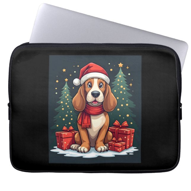 Basset Hound Dog Christmas Parties Santa Dog Lover Laptop Sleeve (Front)