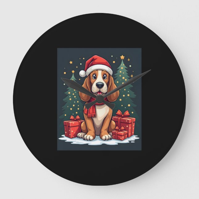 Basset Hound Dog Christmas Parties Santa Dog Lover Large Clock (Front)