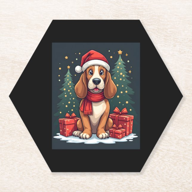 Basset Hound Dog Christmas Parties Santa Dog Lover Paper Coaster (Front)