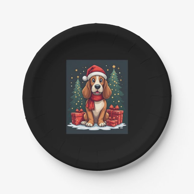 Basset Hound Dog Christmas Parties Santa Dog Lover Paper Plate (Front)