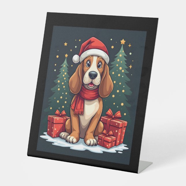Basset Hound Dog Christmas Parties Santa Dog Lover Pedestal Sign (Front)