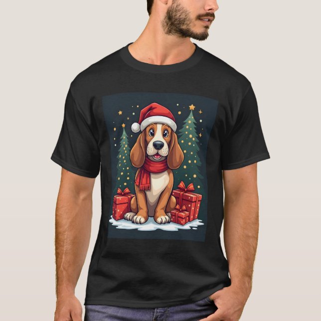 Basset Hound Dog Christmas Parties Santa Dog Lover T-Shirt (Front)