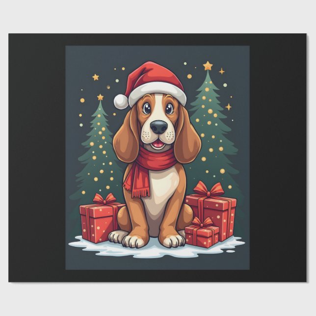 Basset Hound Dog Christmas Parties Santa Dog Lover Wrapping Paper (Flat)